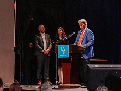 Fritz Steiner at the podium accepting the 2024 LAF Medal