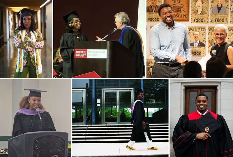A collage of photos of 6 of the Ignite students in their graduation caps and gowns