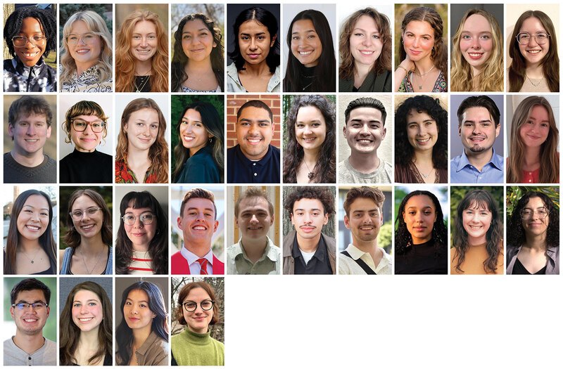 A grid of headshots of the 34 undergraduate 2025 LAF Olmsted Scholars