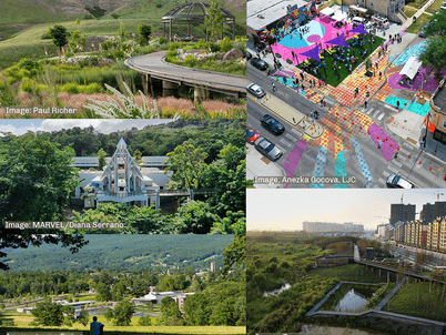 A collage of five landscape projects selected for the 2026 CSI program