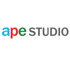 Logo with lowercase "ape" with each letter in light blue, red, and green and gray uppercase "STUDIO