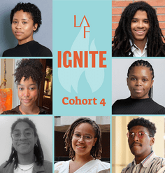 A grid of 7 headshots with text saying "LAF Ignite Cohort 4"